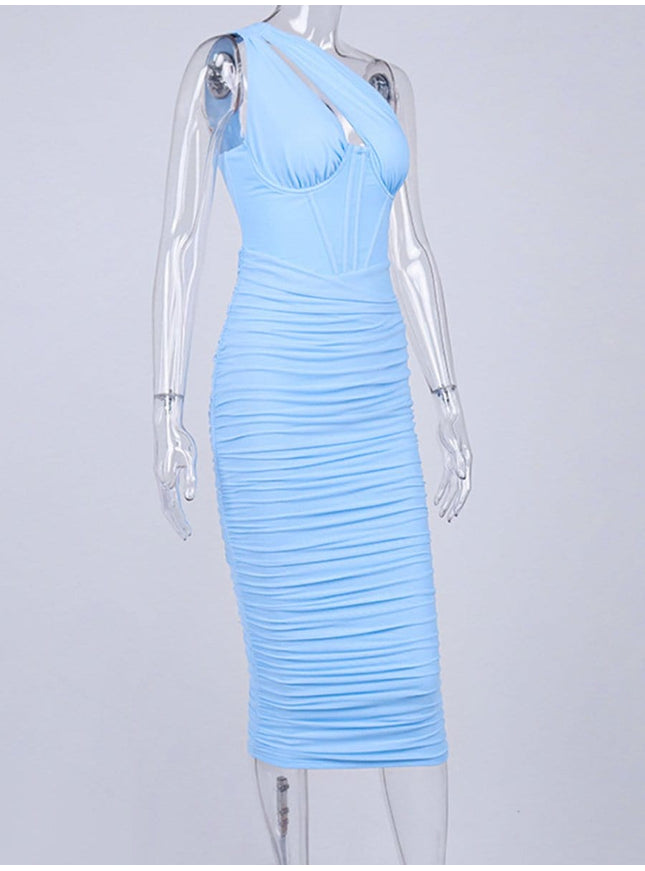 Louise One Shoulder Backless Midi Dress - Fashion Pov