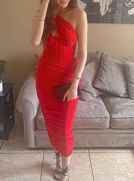Louise One Shoulder Backless Midi Dress - Fashion Pov