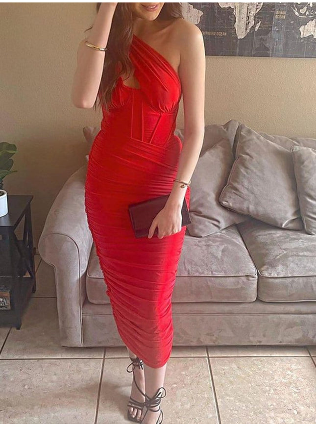 Louise One Shoulder Backless Midi Dress - Fashion Pov