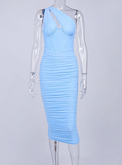 Louise One Shoulder Backless Midi Dress - Fashion Pov