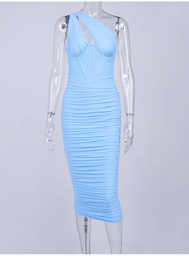 Louise One Shoulder Backless Midi Dress - Fashion Pov