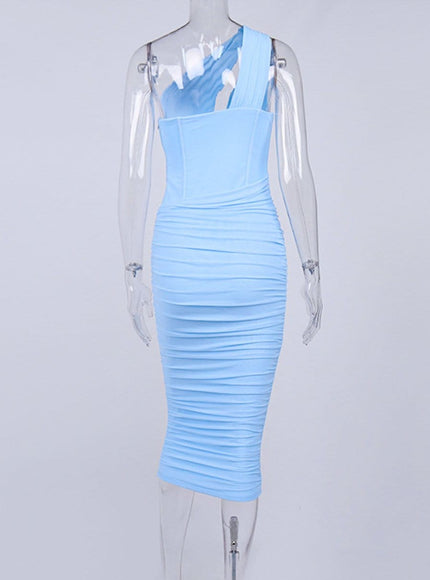 Louise One Shoulder Backless Midi Dress - Fashion Pov
