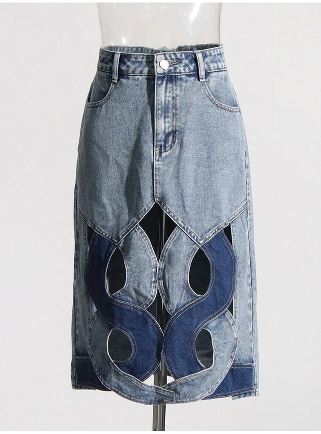 Lydia Denim Hollow Out Skirt - Fashion Pov