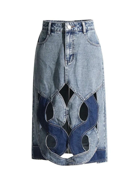Lydia Denim Hollow Out Skirt - Fashion Pov