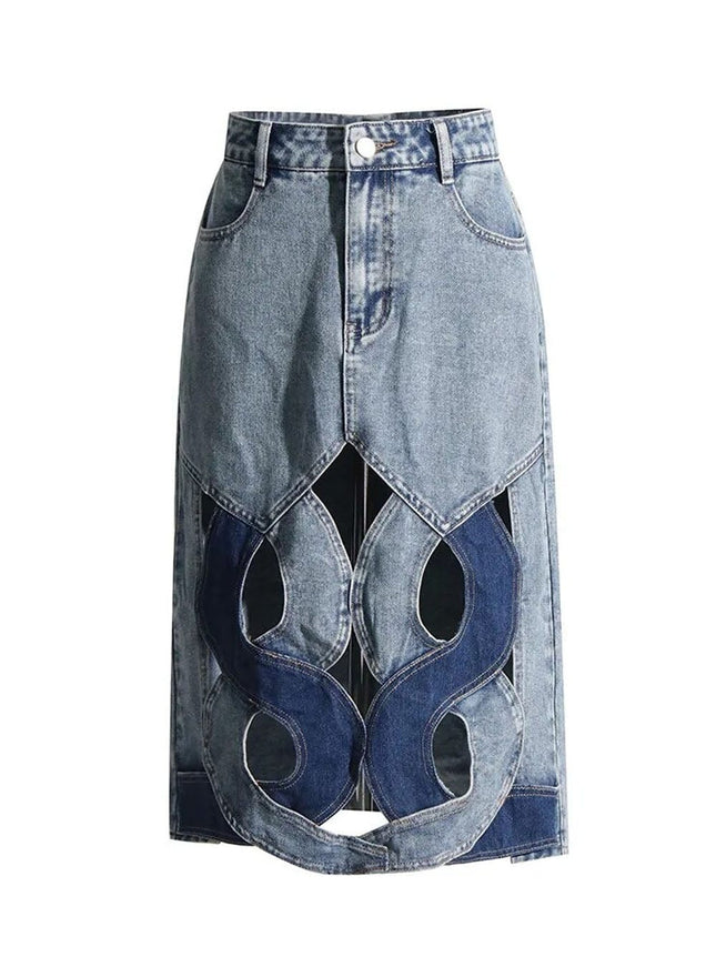 Lydia Denim Hollow Out Skirt - Fashion Pov