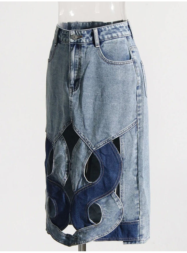 Lydia Denim Hollow Out Skirt - Fashion Pov