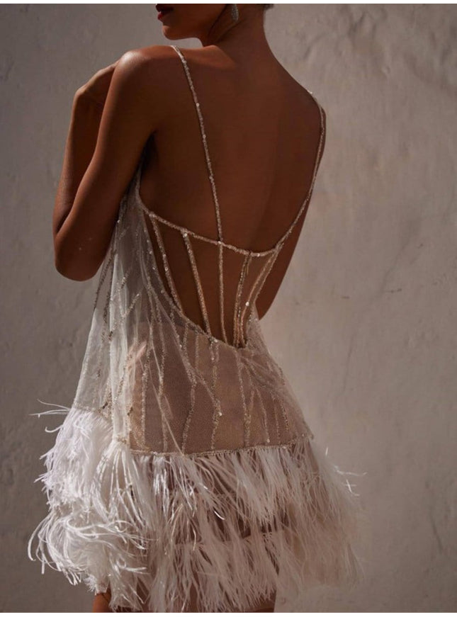 Marie Tassel Mesh Backless Mini Dress - Fashion Pov