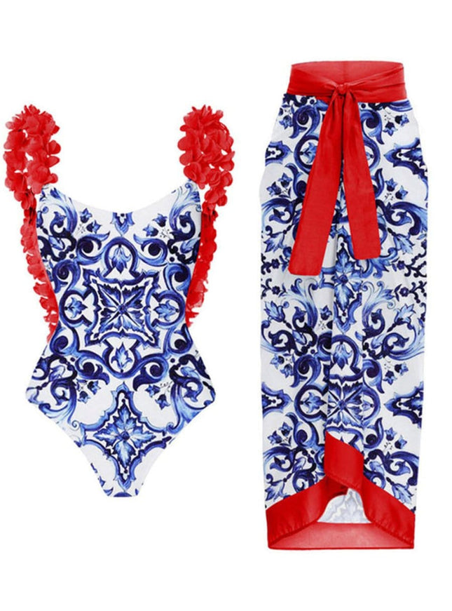 Penelope Floral Ruffle Swimsuit & Skirt Set - Fashion Pov