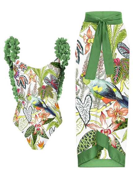 Penelope Floral Ruffle Swimsuit & Skirt Set - Fashion Pov