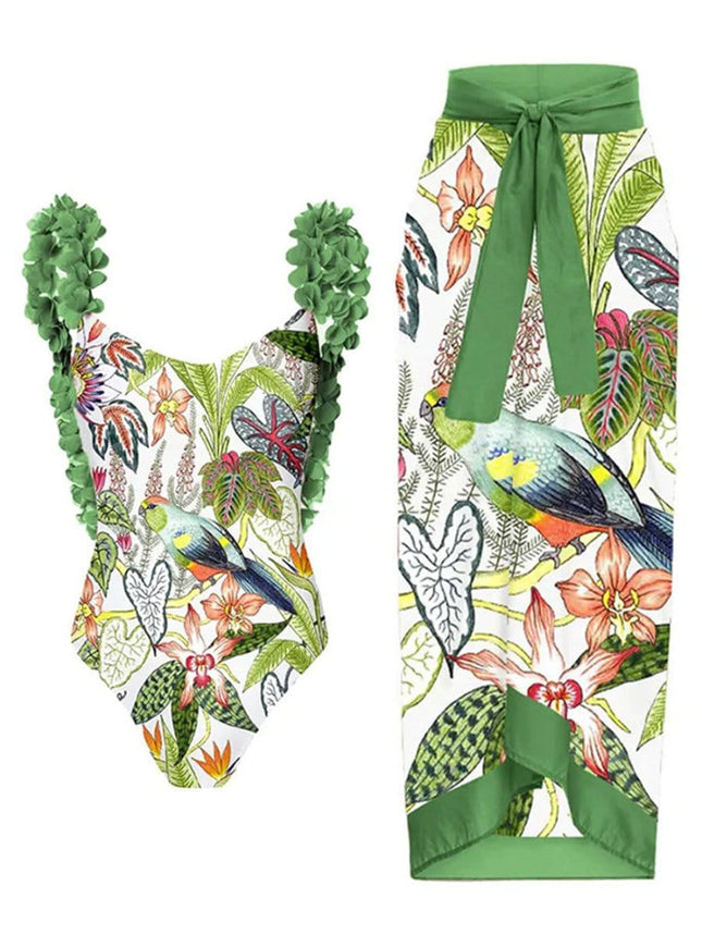 Penelope Floral Ruffle Swimsuit & Skirt Set - Fashion Pov