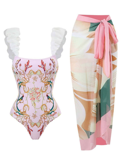 Penelope Floral Ruffle Swimsuit & Skirt Set - Fashion Pov