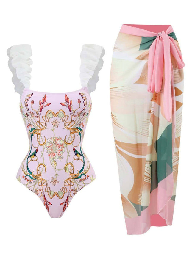 Penelope Floral Ruffle Swimsuit & Skirt Set - Fashion Pov