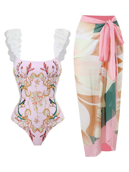 Penelope Floral Ruffle Swimsuit & Skirt Set - Fashion Pov