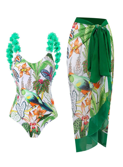 Penelope Floral Ruffle Swimsuit & Skirt Set - Fashion Pov