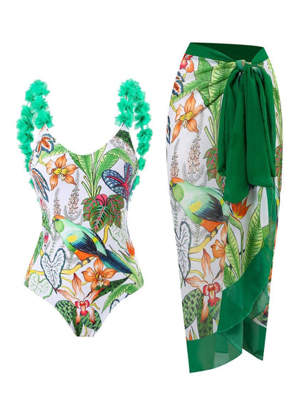 Penelope Floral Ruffle Swimsuit & Skirt Set - Fashion Pov
