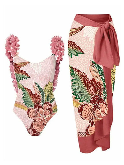 Penelope Floral Ruffle Swimsuit & Skirt Set - Fashion Pov