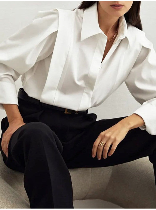 Priscilla Shoulder Pads Buttons Top - Fashion Pov