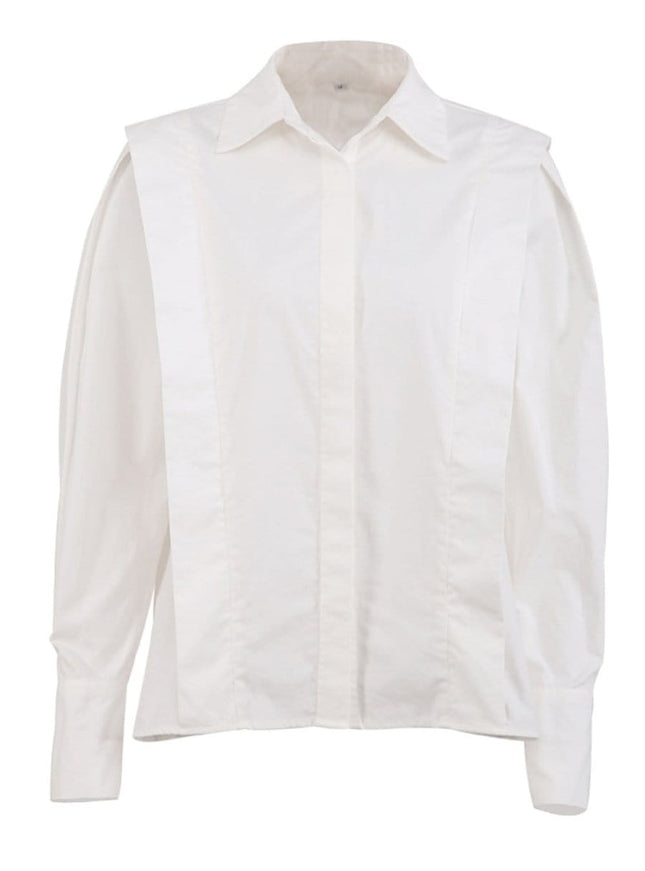 Priscilla Shoulder Pads Buttons Top - Fashion Pov