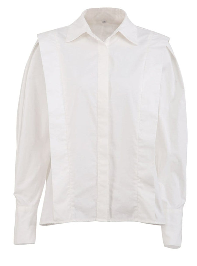 Priscilla Shoulder Pads Buttons Top - Fashion Pov