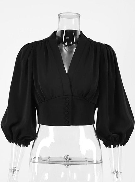 Rio V Neck Lantern Sleeve Top - Fashion Pov