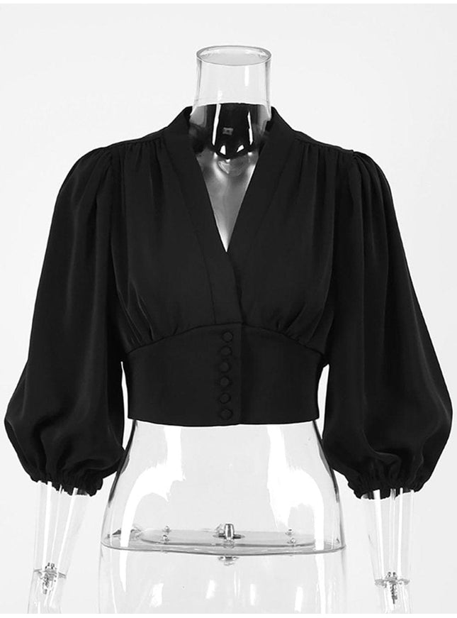 Rio V Neck Lantern Sleeve Top - Fashion Pov