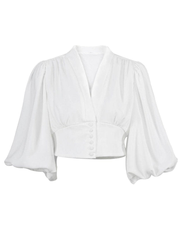 Rio V Neck Lantern Sleeve Top - Fashion Pov