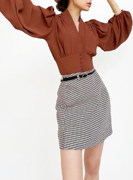 Rio V Neck Lantern Sleeve Top - Fashion Pov