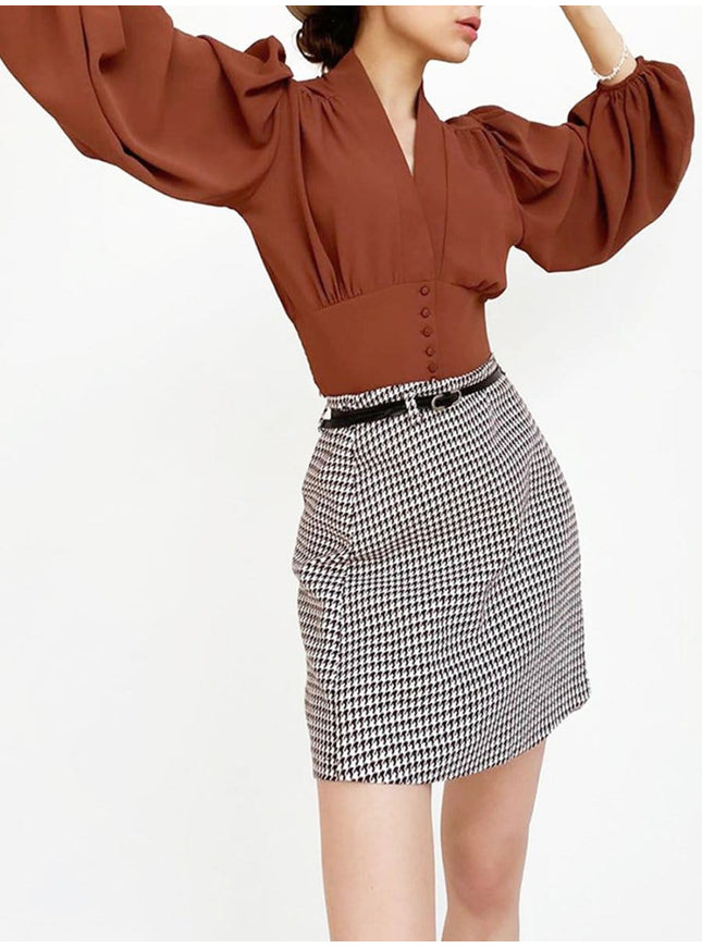 Rio V Neck Lantern Sleeve Top - Fashion Pov