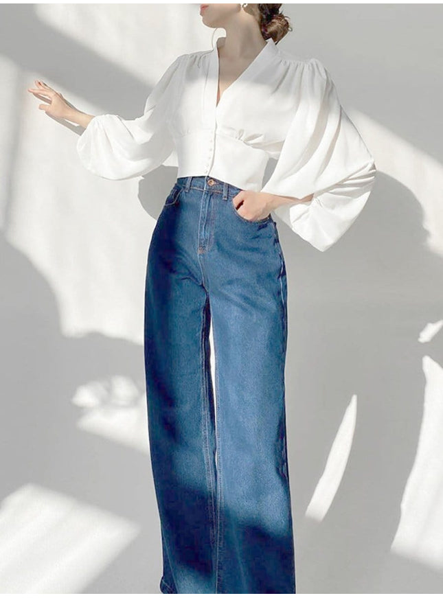 Rio V Neck Lantern Sleeve Top - Fashion Pov