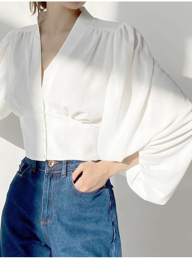 Rio V Neck Lantern Sleeve Top - Fashion Pov
