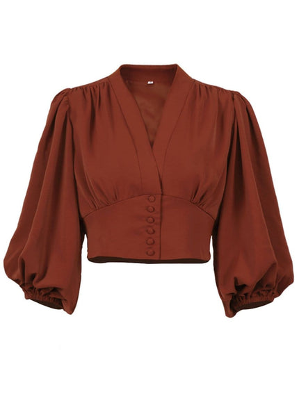 Rio V Neck Lantern Sleeve Top - Fashion Pov