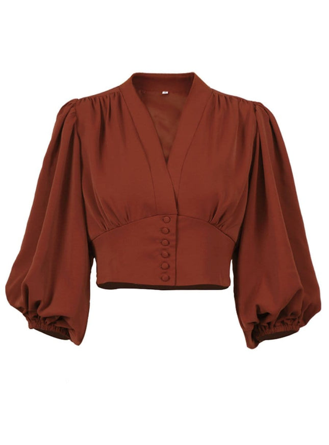 Rio V Neck Lantern Sleeve Top - Fashion Pov