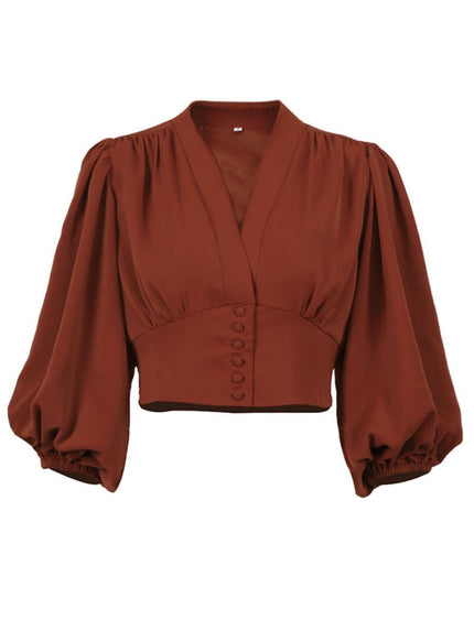 Rio V Neck Lantern Sleeve Top - Fashion Pov