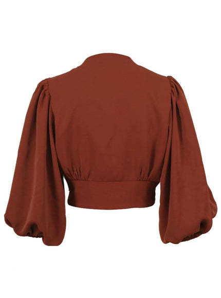 Rio V Neck Lantern Sleeve Top - Fashion Pov