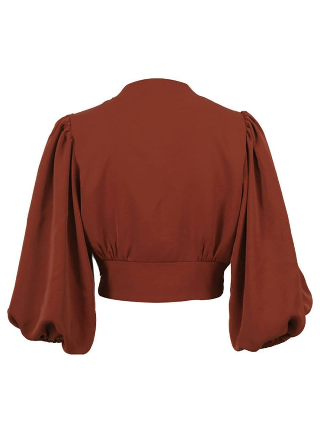 Rio V Neck Lantern Sleeve Top - Fashion Pov