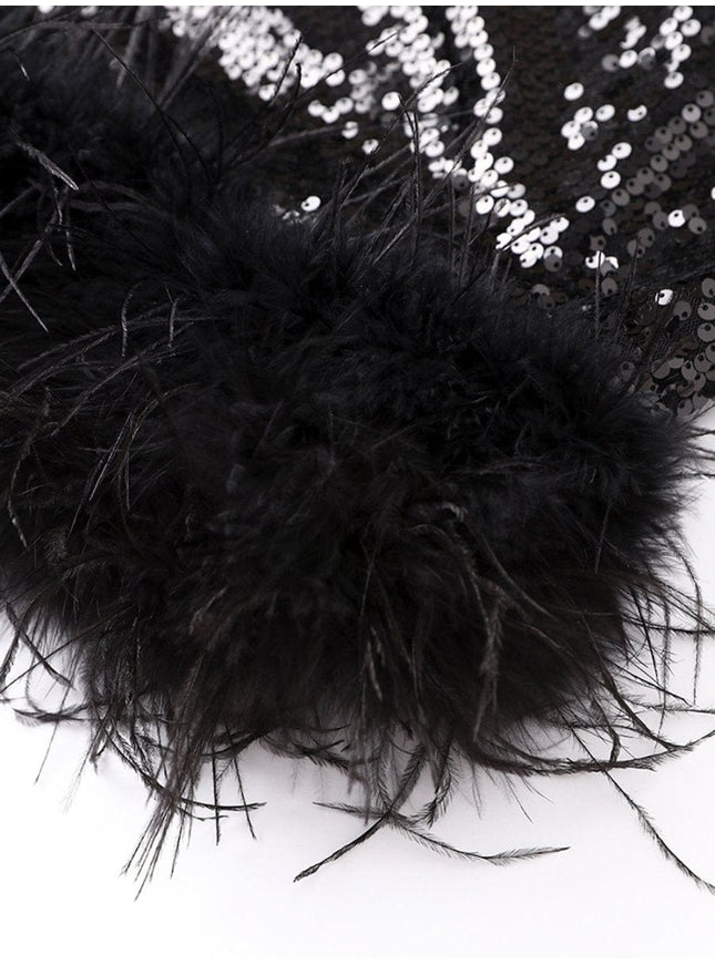 Shiloh Shoulder Feather Backless Mini Dress - Fashion Pov