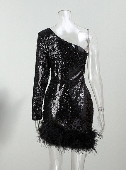 Shiloh Shoulder Feather Backless Mini Dress - Fashion Pov