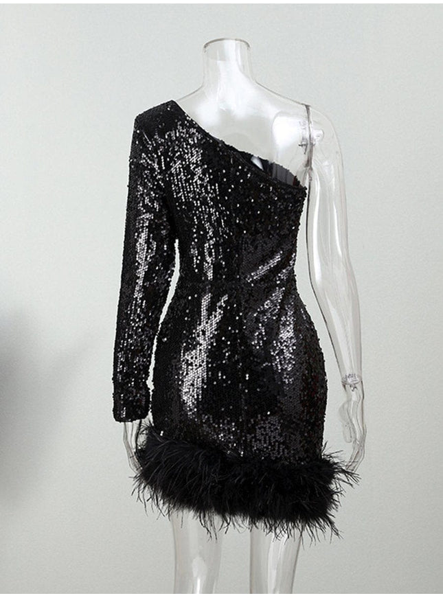 Shiloh Shoulder Feather Backless Mini Dress - Fashion Pov
