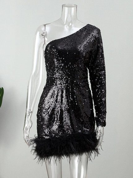 Shiloh Shoulder Feather Backless Mini Dress - Fashion Pov