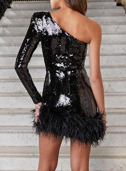 Shiloh Shoulder Feather Backless Mini Dress - Fashion Pov