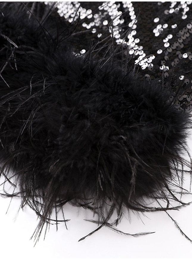 Shiloh Shoulder Feather Backless Mini Dress - Fashion Pov