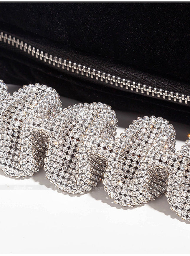 Skylar Rhinestone Fold Handle Velvet Handbag - Fashion Pov