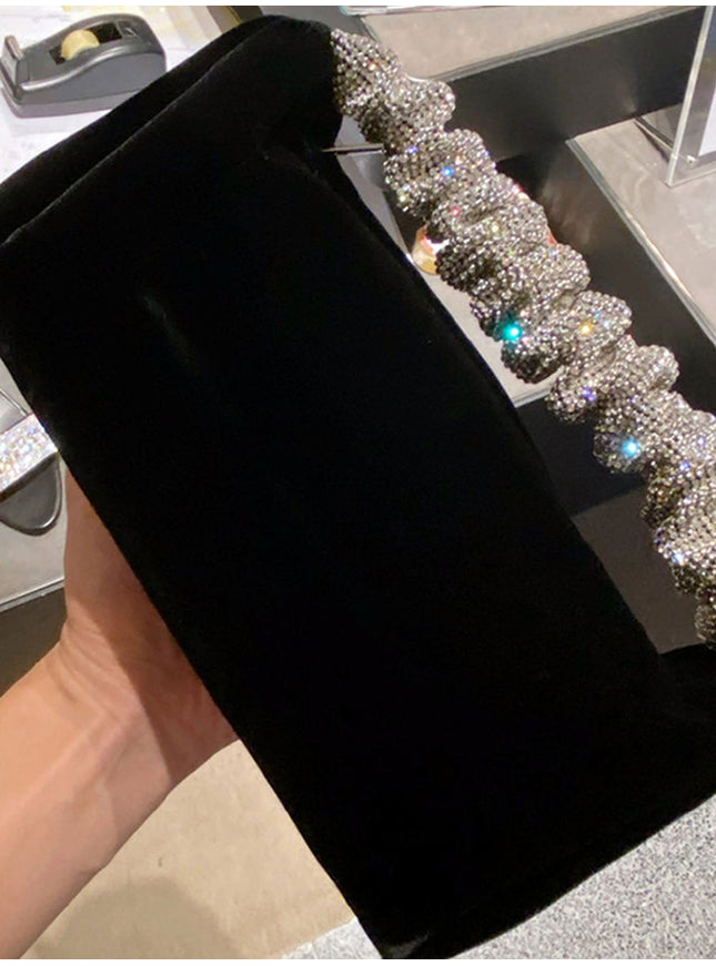 Skylar Rhinestone Fold Handle Velvet Handbag - Fashion Pov