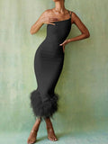 Sonia One Shoulder Feather Midi Dress - Fashion Pov