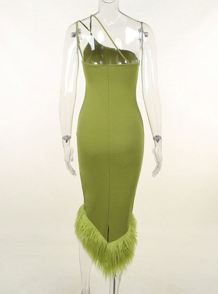 Sonia One Shoulder Feather Midi Dress - Fashion Pov