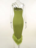 Sonia One Shoulder Feather Midi Dress - Fashion Pov