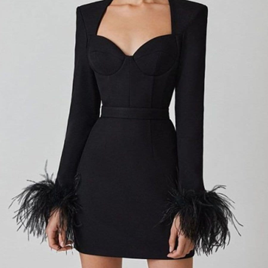 Thea Feather Bodycon Mini Dress - Fashion Pov