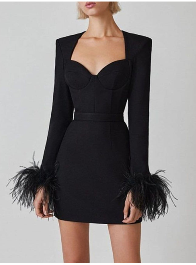 Thea Feather Bodycon Mini Dress - Fashion Pov